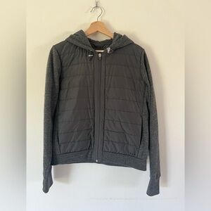 Abercrombie & Fitch‎ Grey Hooded Quilted Mixed Media Women’s Puffer Jacket Large